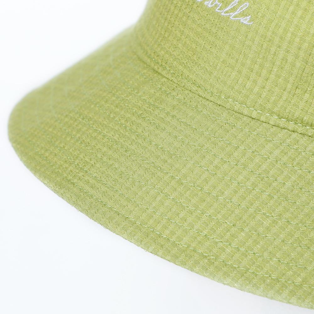 シアーチェックシンプル刺繍バケットハット