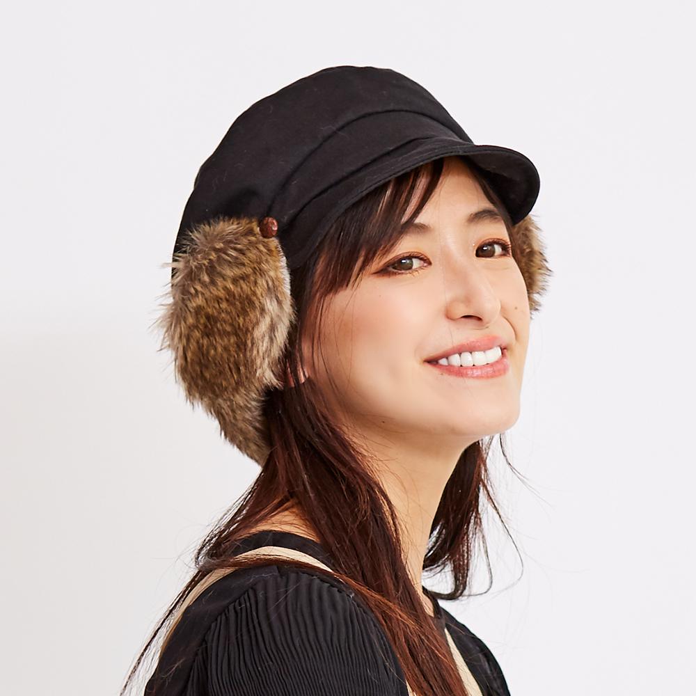 取り外しフェイクファー付キャスケット