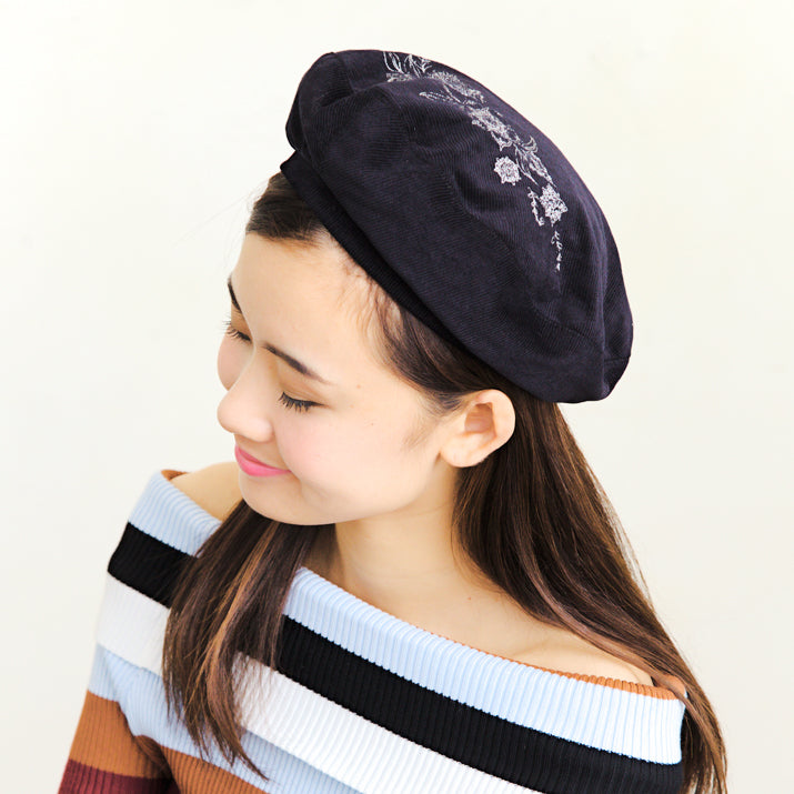 刺繍コーデュロイベレー