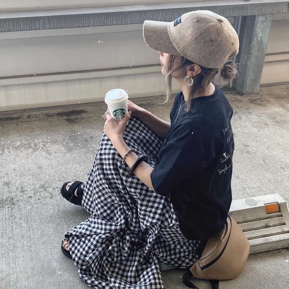 フェイクリネンブラックタグローキャップ